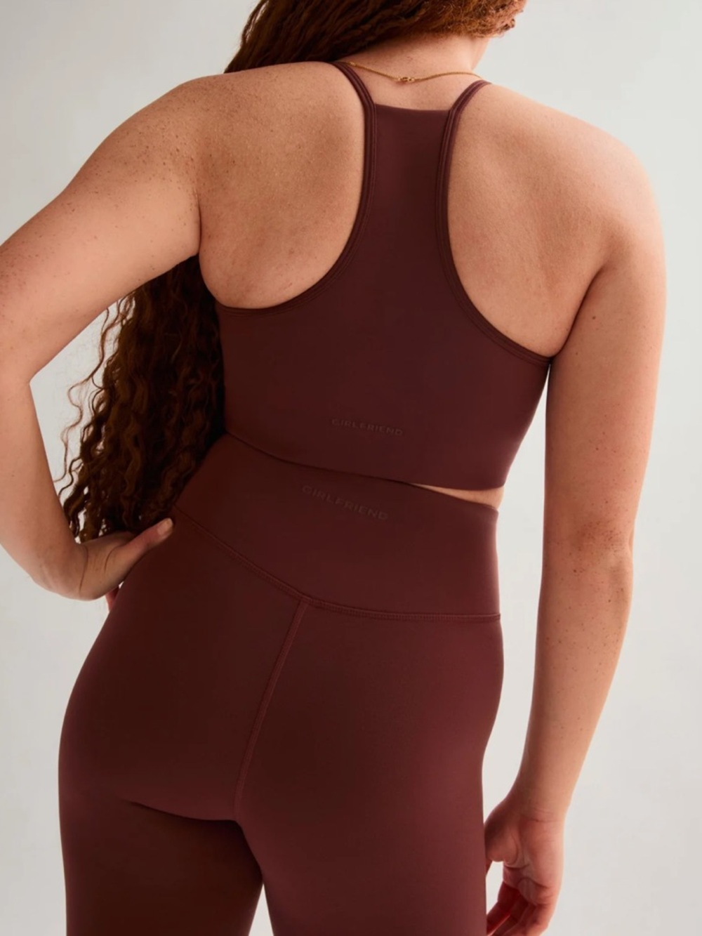 girlfriend collective Burgundy High-Neck Strappy Crop Top - Picture 2 of 4